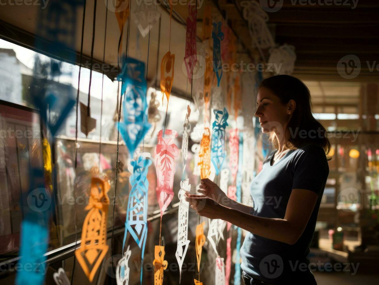 femmes créer papel picado coloré papier décorations ai génératif photo