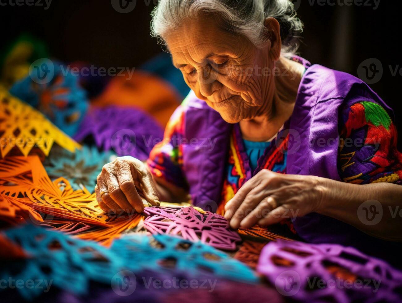 femmes créer papel picado coloré papier décorations ai génératif photo