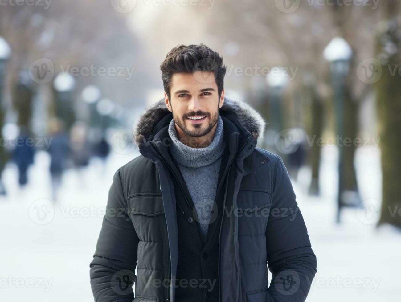 homme jouit une tranquille marcher sur une hiver journée ai génératif photo