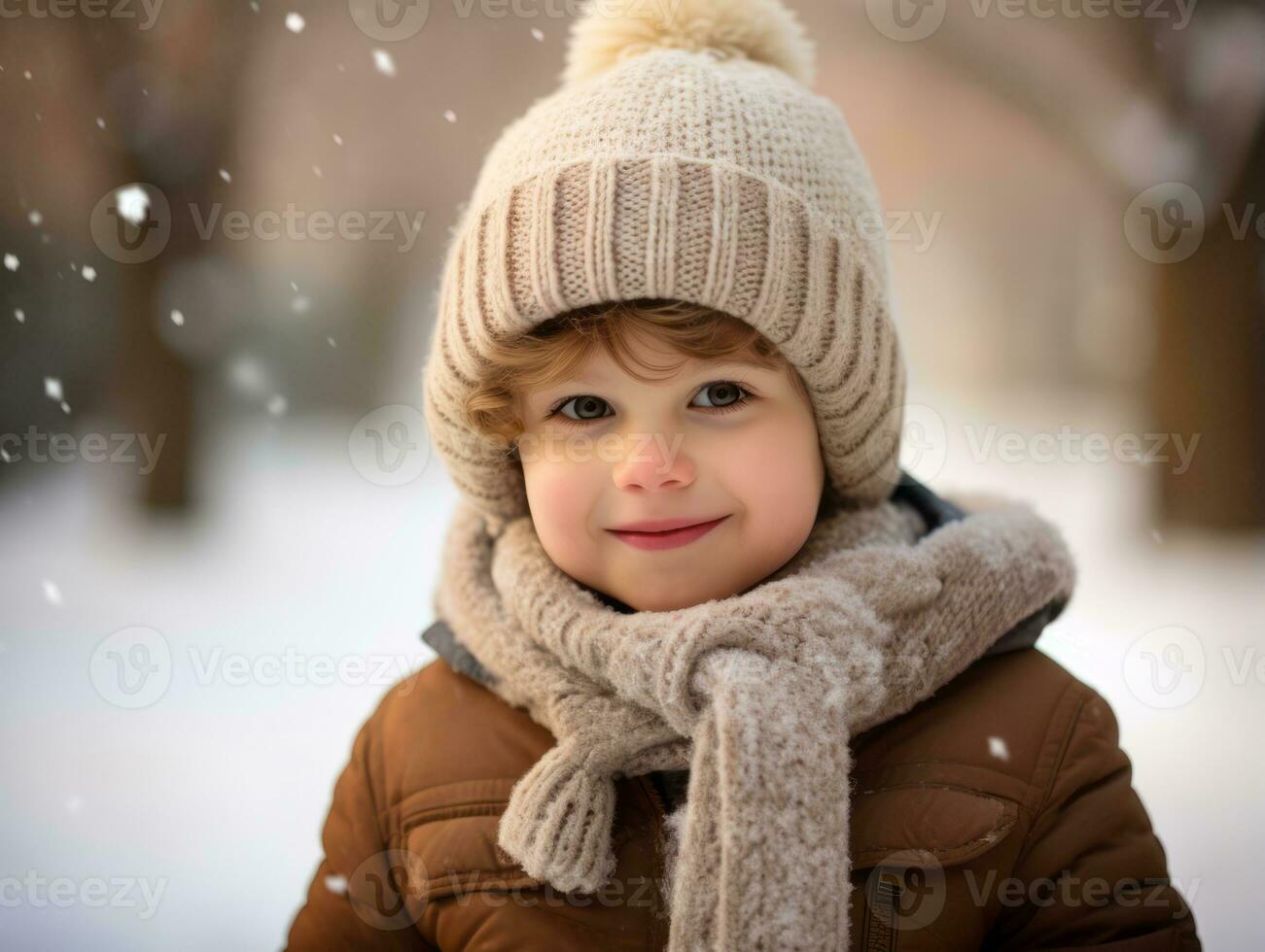 enfant jouit une tranquille marcher dans une hiver journée ai génératif photo