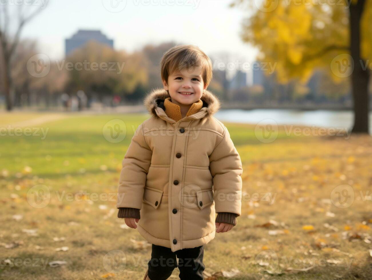 enfant jouit une tranquille marcher dans une hiver journée ai génératif photo