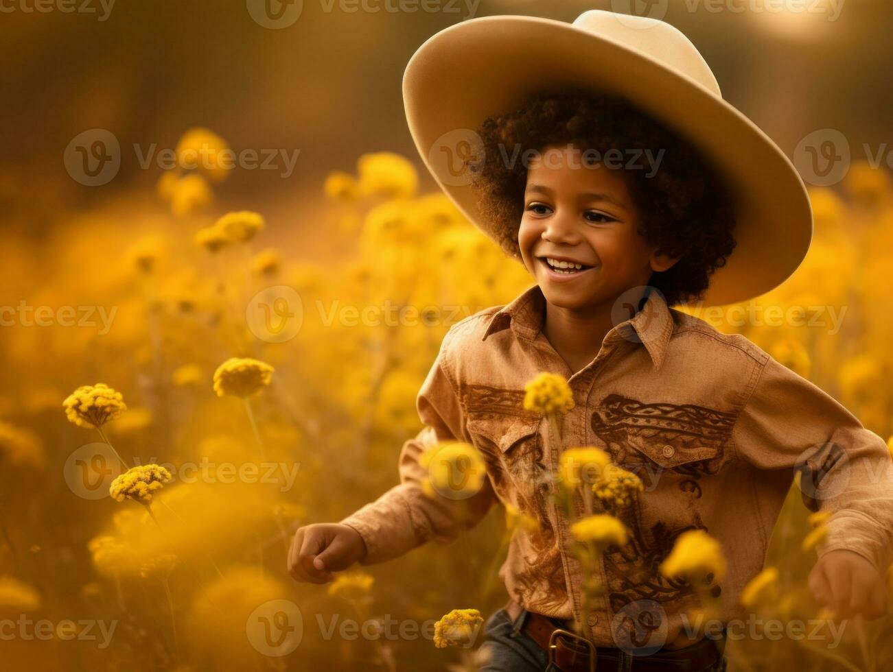 mexicain enfant dans émotif dynamique pose sur l'automne Contexte ai génératif photo