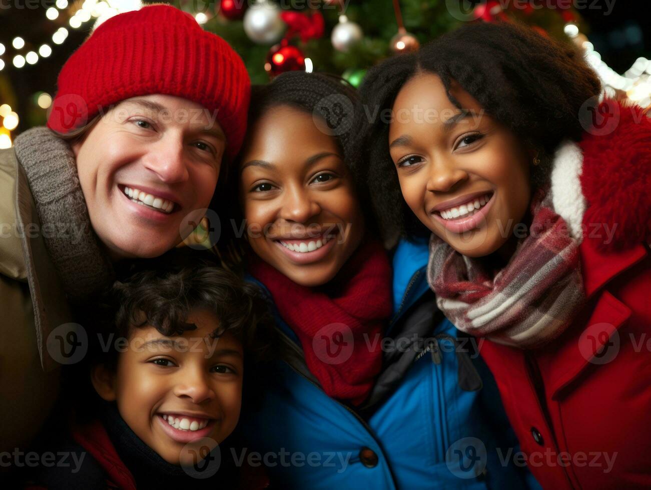 le interracial famille jouit célébrer Noël veille ensemble ai génératif photo