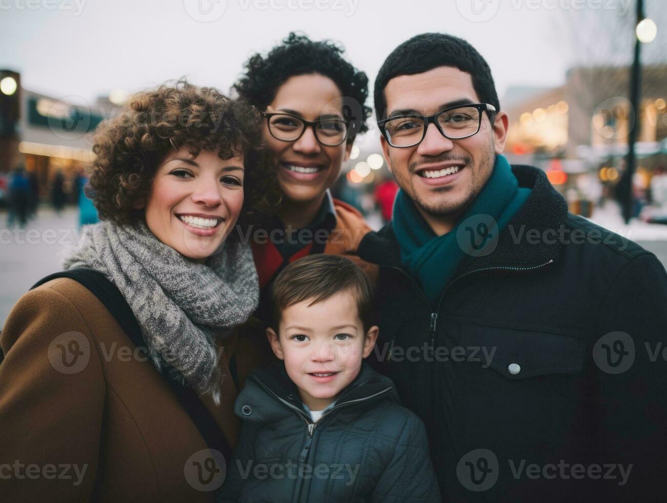 le interracial famille jouit célébrer Noël veille ensemble ai génératif photo