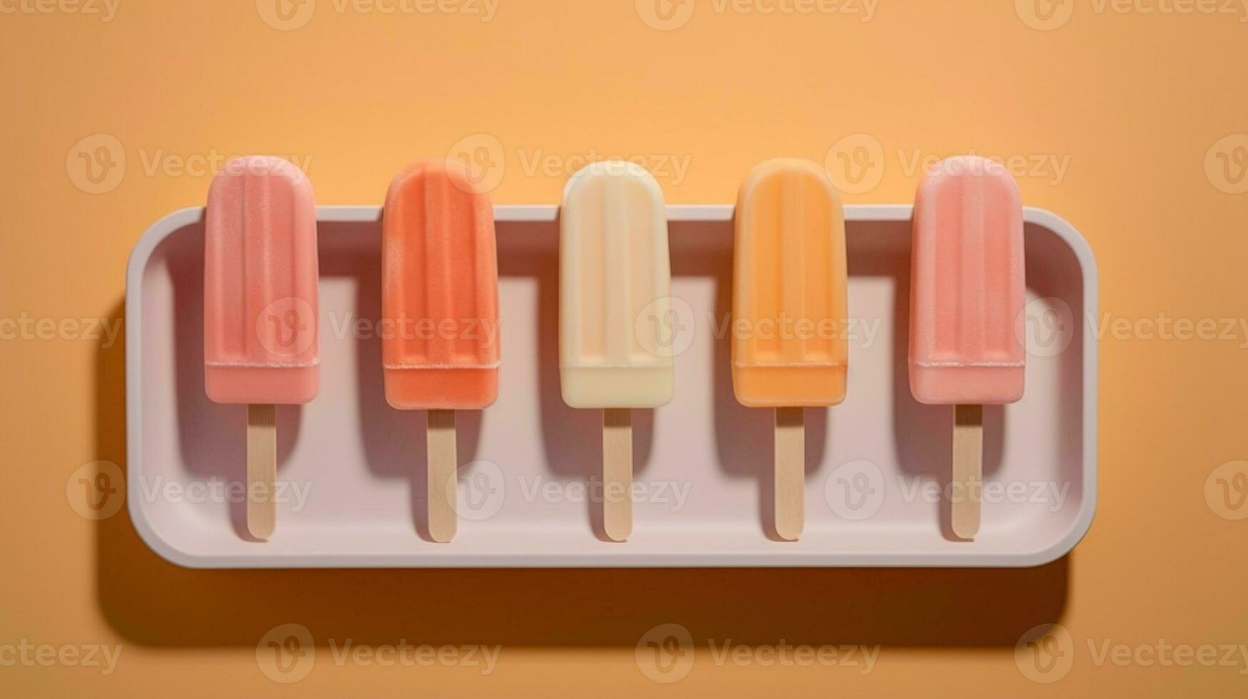 génératif ai, fruit la glace crème ou sorbet sur une bâton, brillant couleur, été humeur, panoramique vue photo