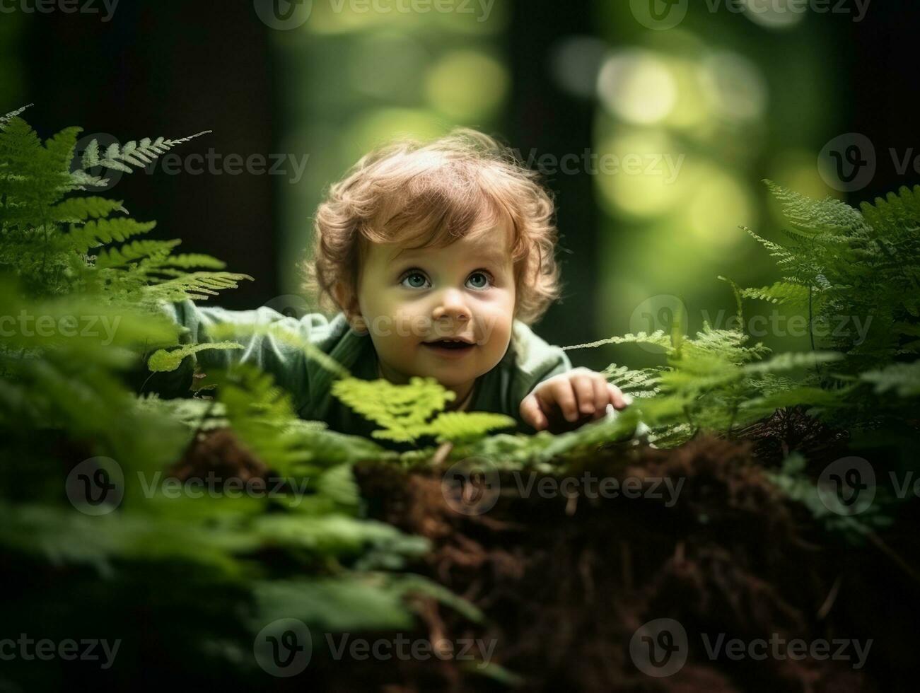 adorable bébé explorant le la nature ai génératif photo