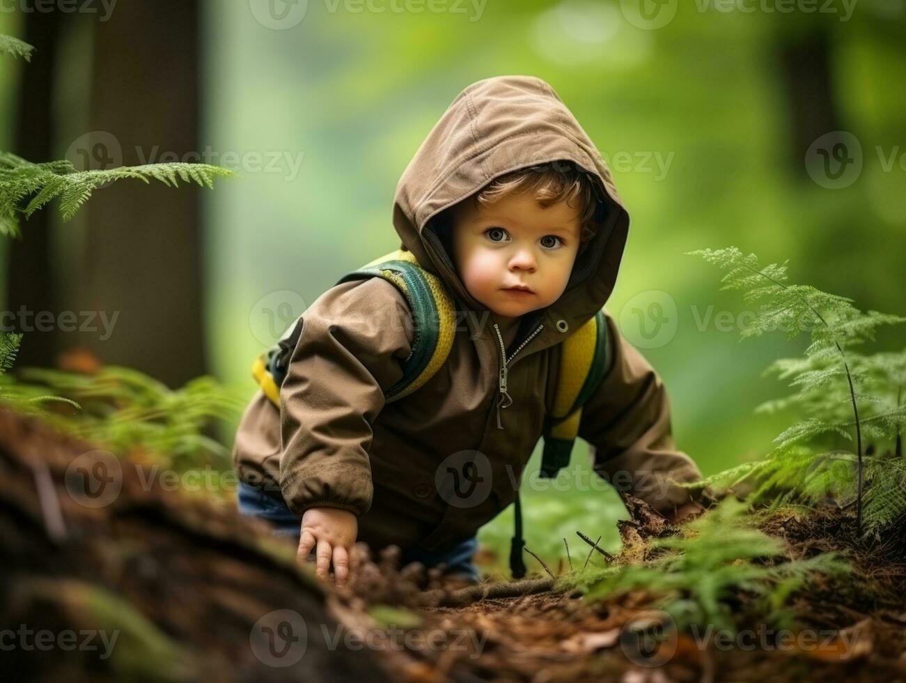 adorable bébé explorant le la nature ai génératif photo