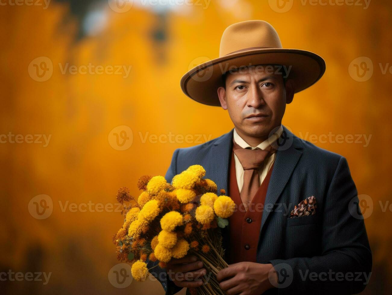 photo de émotif dynamique pose mexicain homme dans l'automne ai génératif