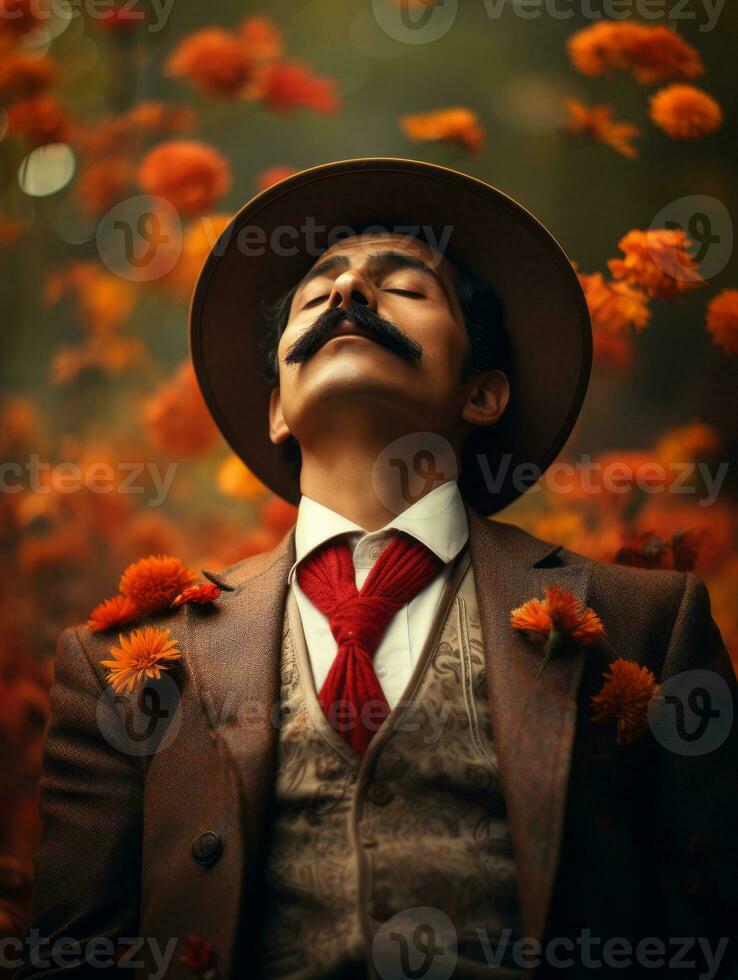 photo de émotif dynamique pose mexicain homme dans l'automne ai génératif