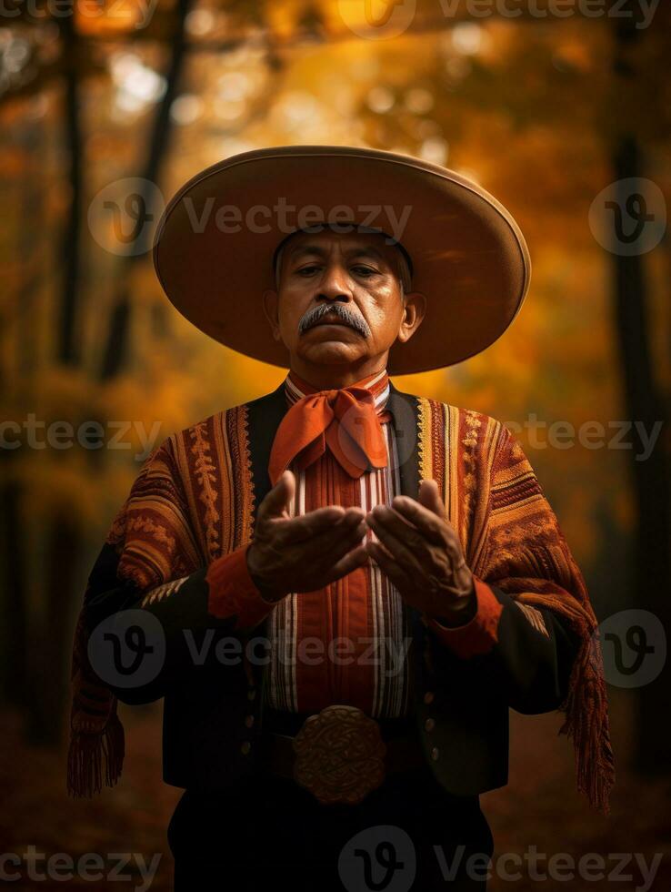 photo de émotif dynamique pose mexicain homme dans l'automne ai génératif