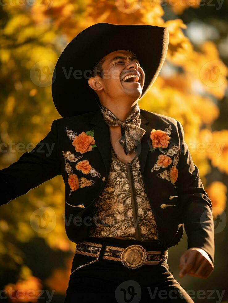 photo de émotif dynamique pose mexicain homme dans l'automne ai génératif