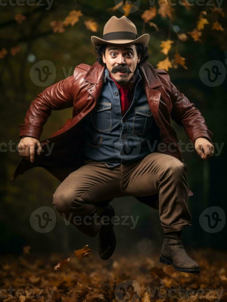 photo de émotif dynamique pose mexicain homme dans l'automne ai génératif