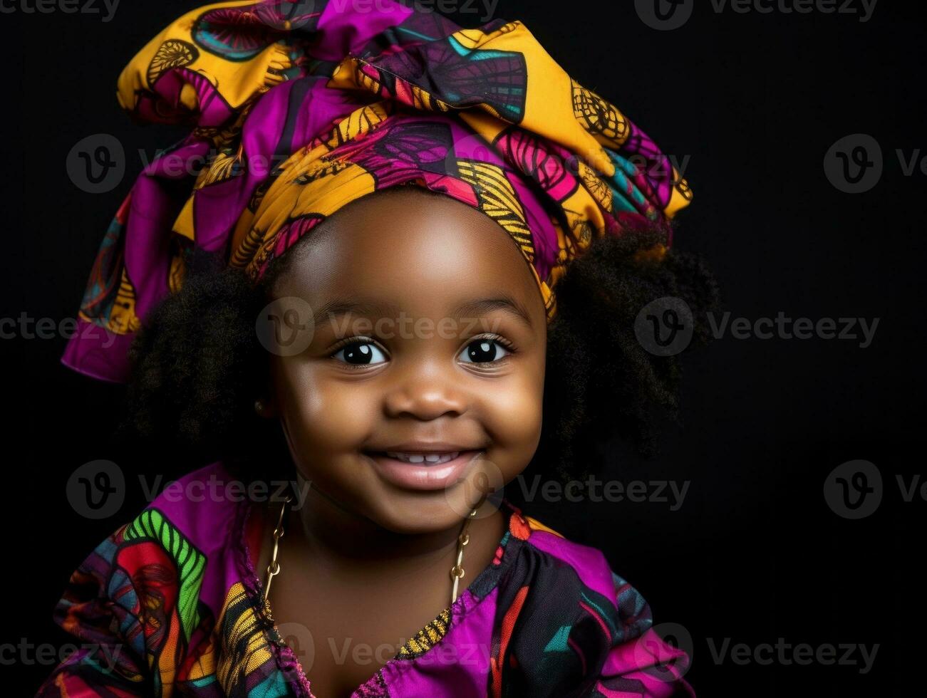 adorable bébé avec vibrant Vêtements dans une espiègle pose ai génératif photo