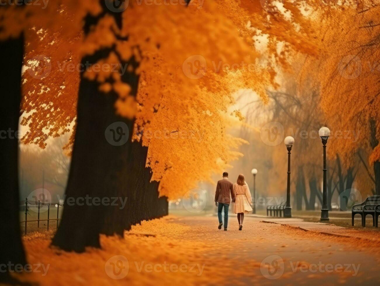 aimant couple est profiter une romantique l'automne journée ai génératif photo