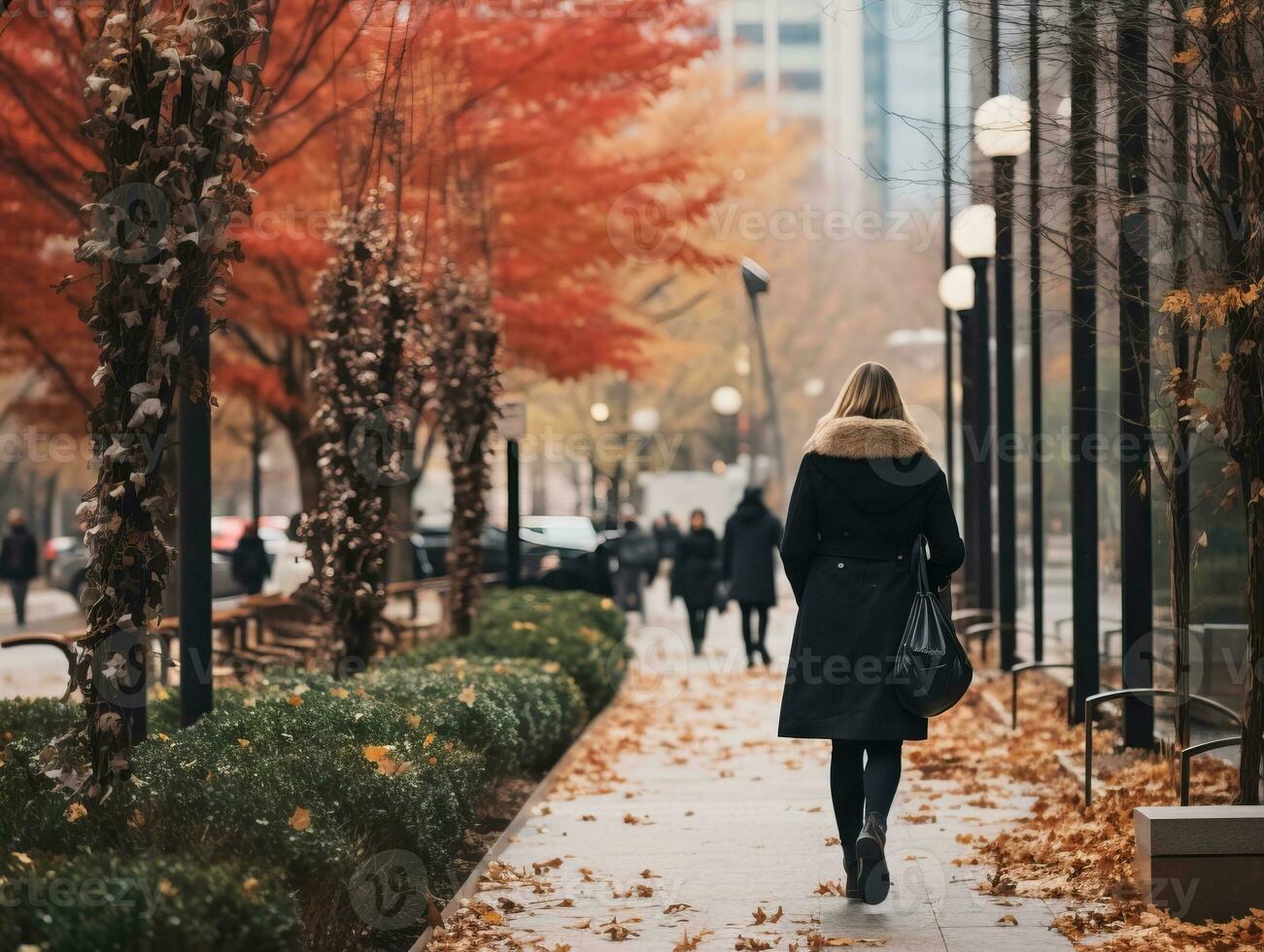 femme jouit une tranquille marcher dans le cœur de le ville ai génératif photo