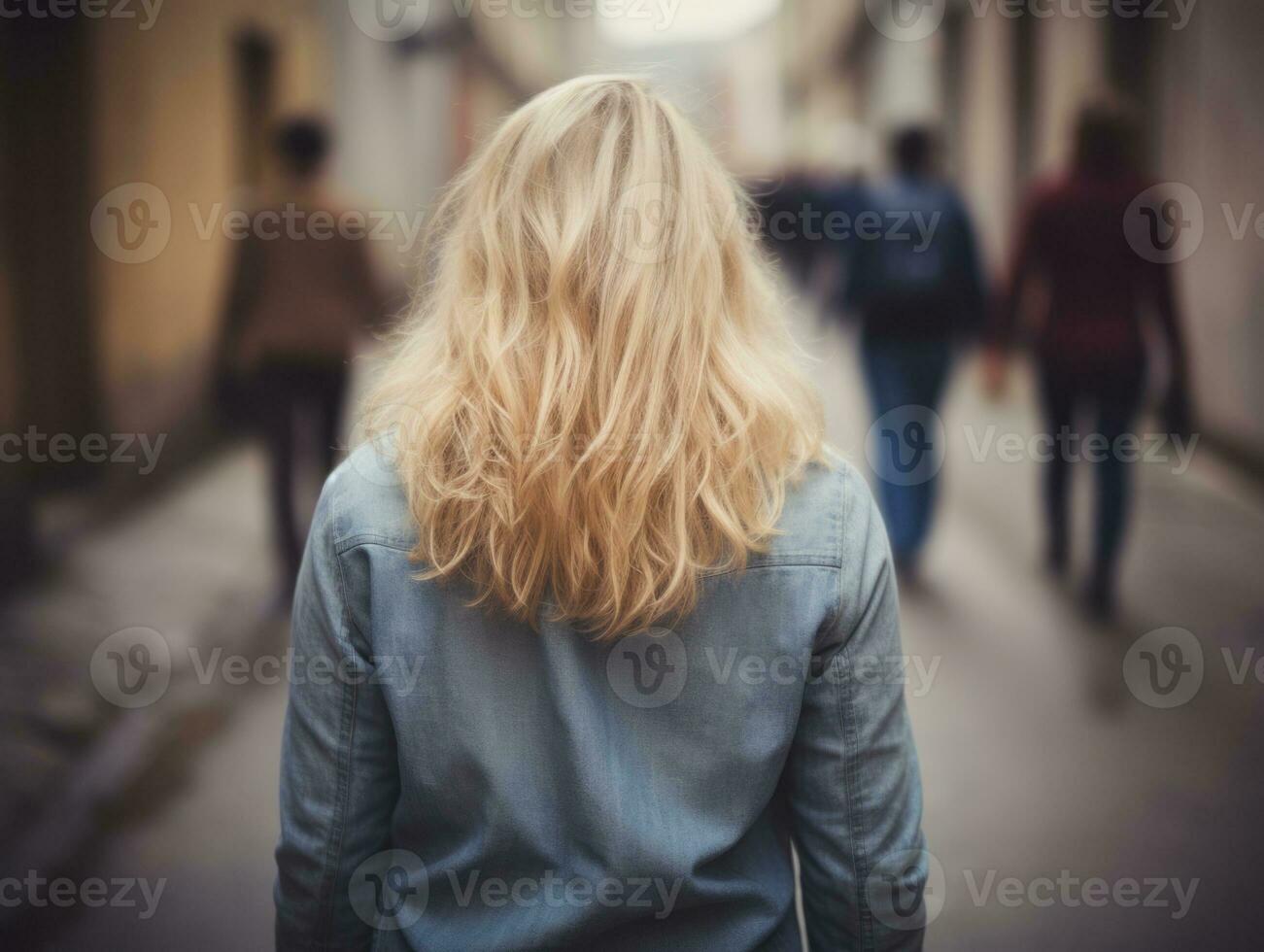 femme jouit une tranquille marcher dans le cœur de le ville ai génératif photo