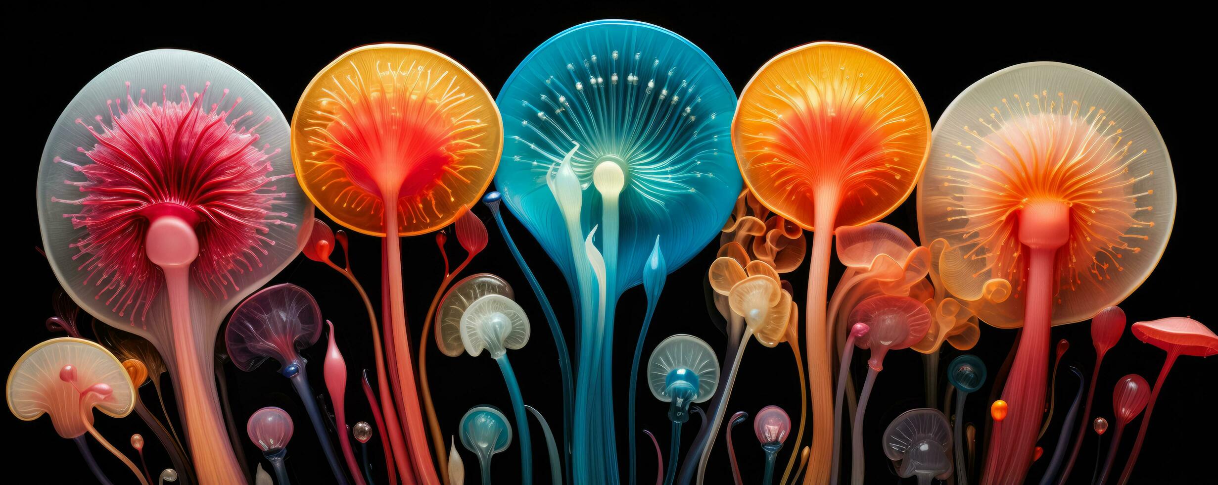 microscopique organismes transformé dans vibrant psychédélique abstrait dessins photo