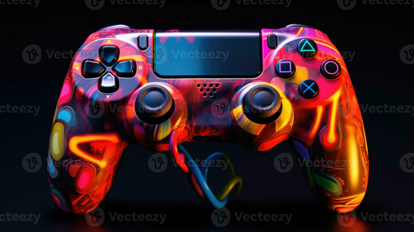 coloré vidéo Jeu manette sur noir Contexte. photo