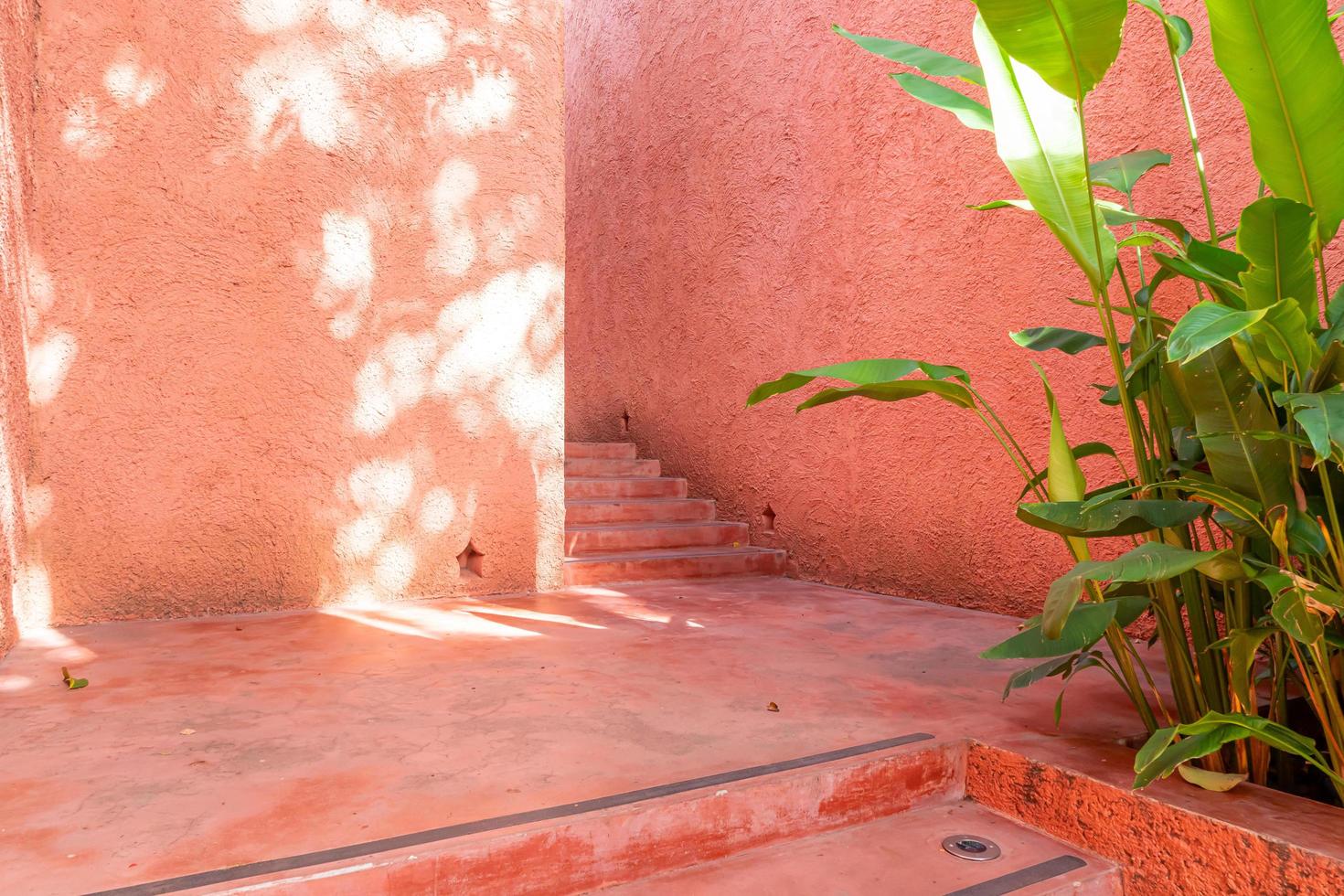 marche d'escalier rose et orange vide et belle photo