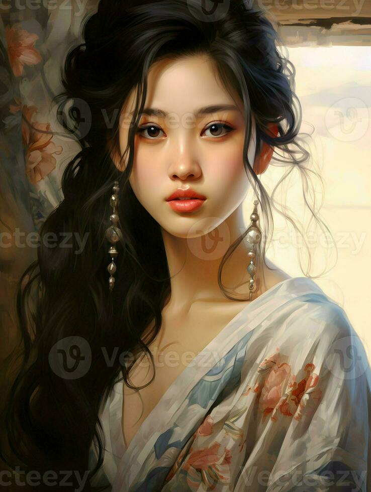 magnifique Jeune asiatique femme portrait, mignonne fille fond d'écran Contexte photo, génératif ai photo