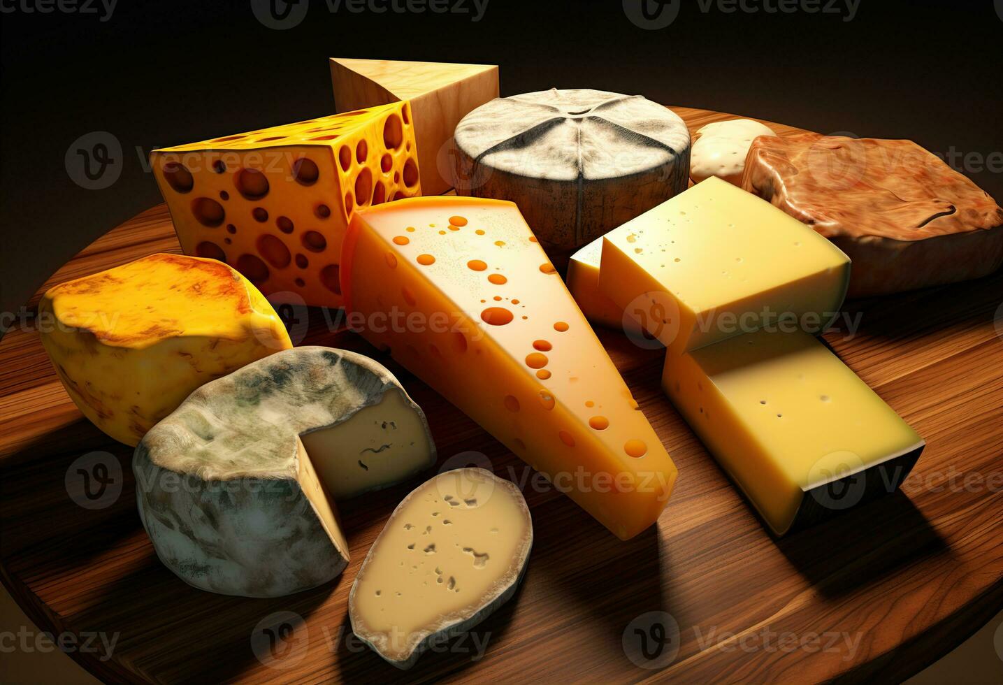 divers les types de fromage sur rustique en bois tableau. établi avec génératif ai photo