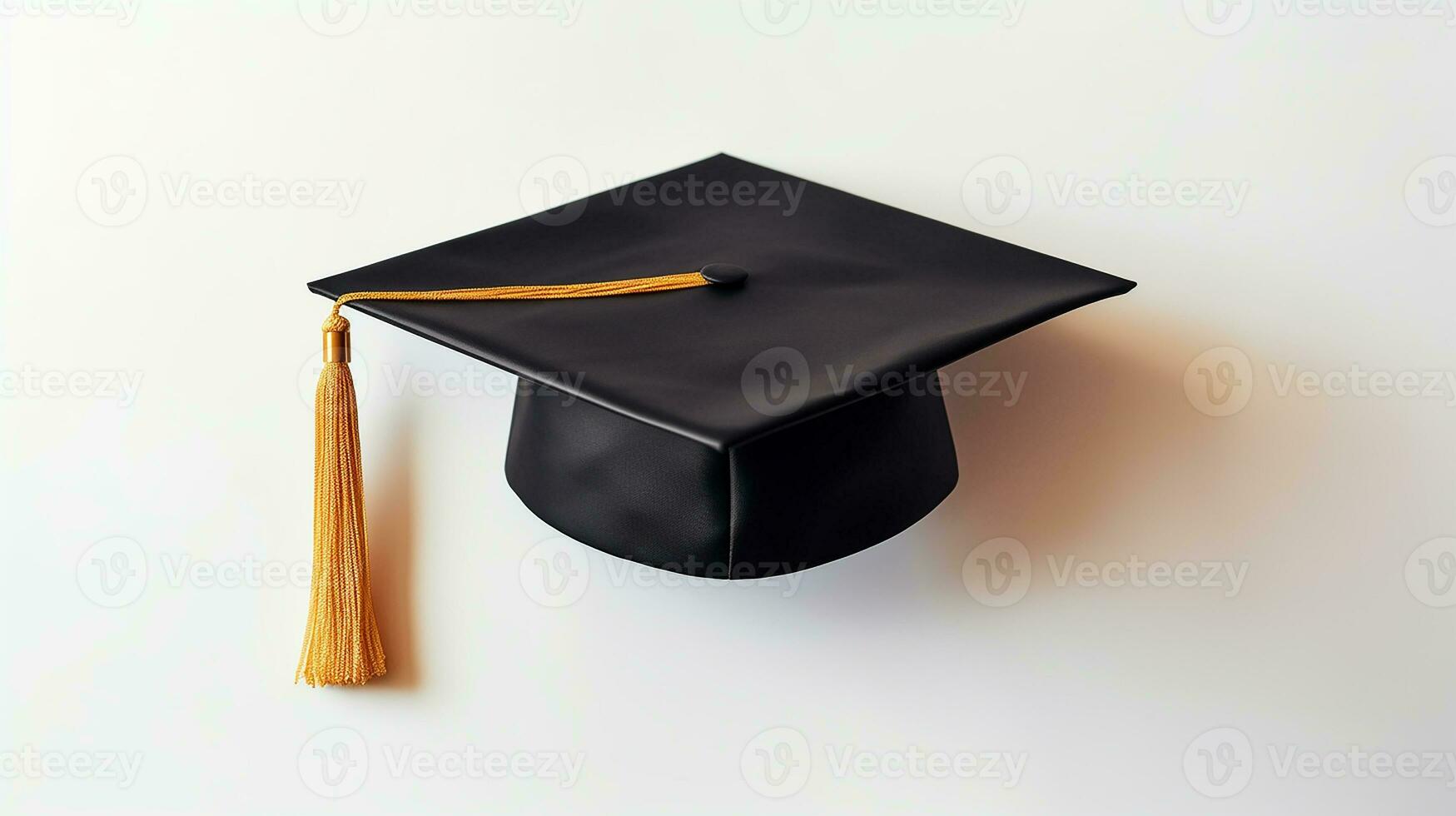 une l'obtention du diplôme casquette avec une Jaune gland sur une blanc Contexte ai génératif photo