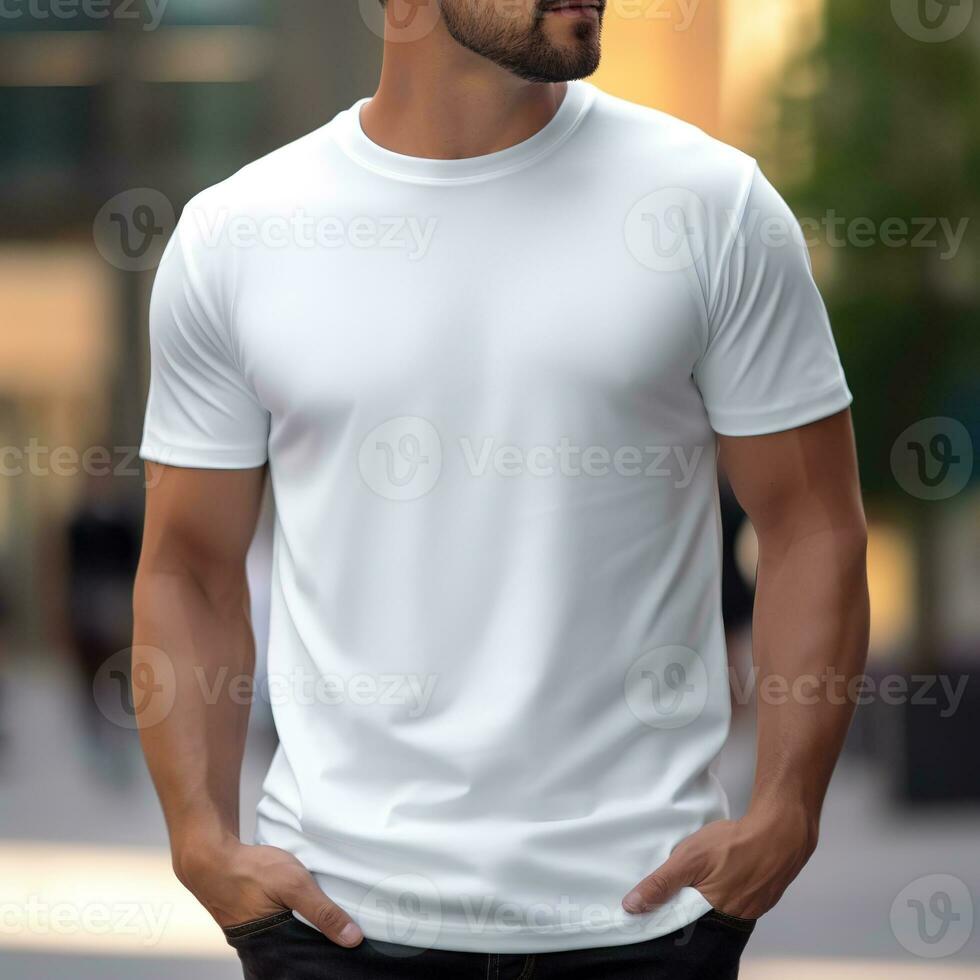 plein blanc tee chemises pour Hommes ai génératif photo