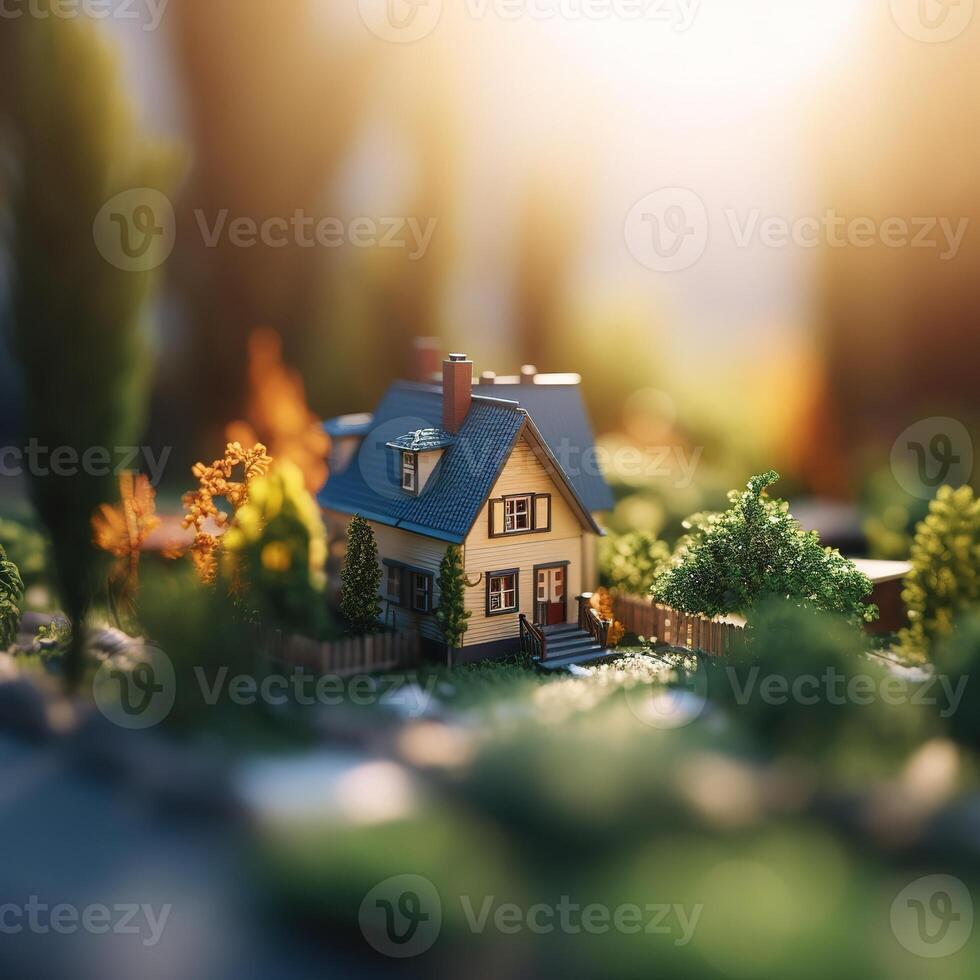 une portrait de une miniature maison ai génératif photo