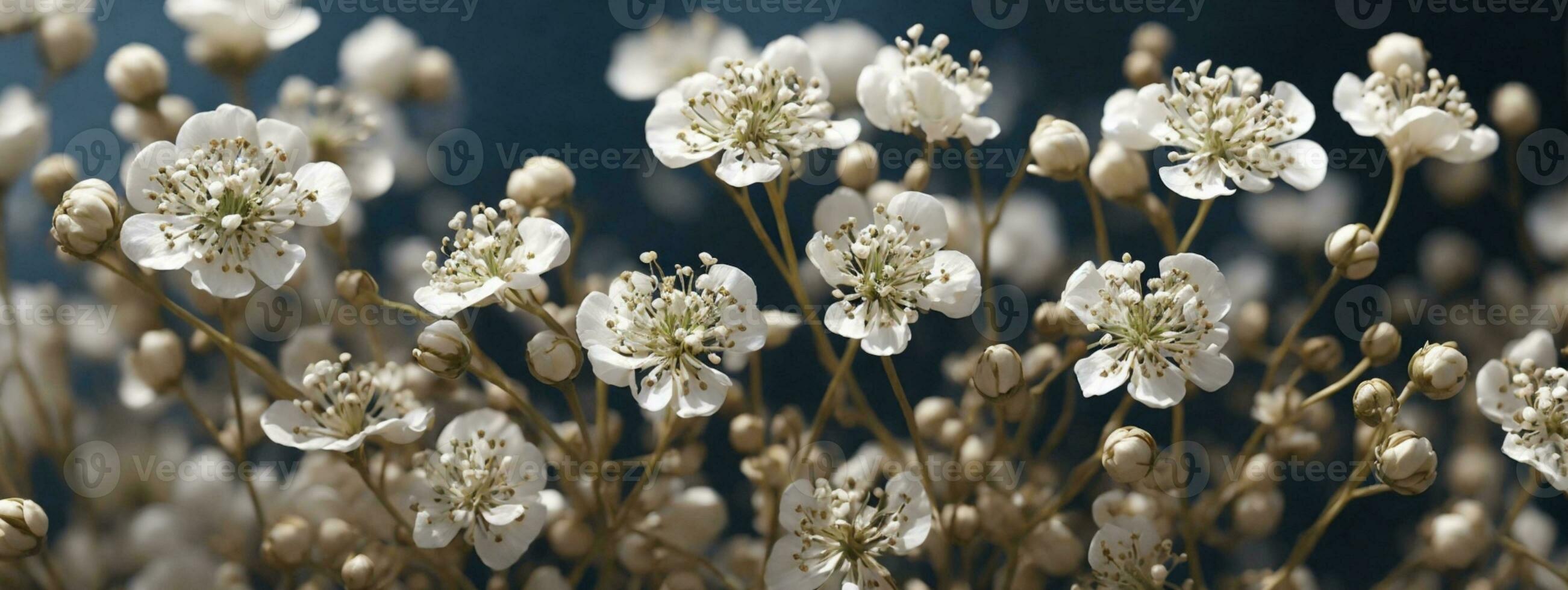 gypsophile sec peu blanc fleurs lumière macro. ai généré photo