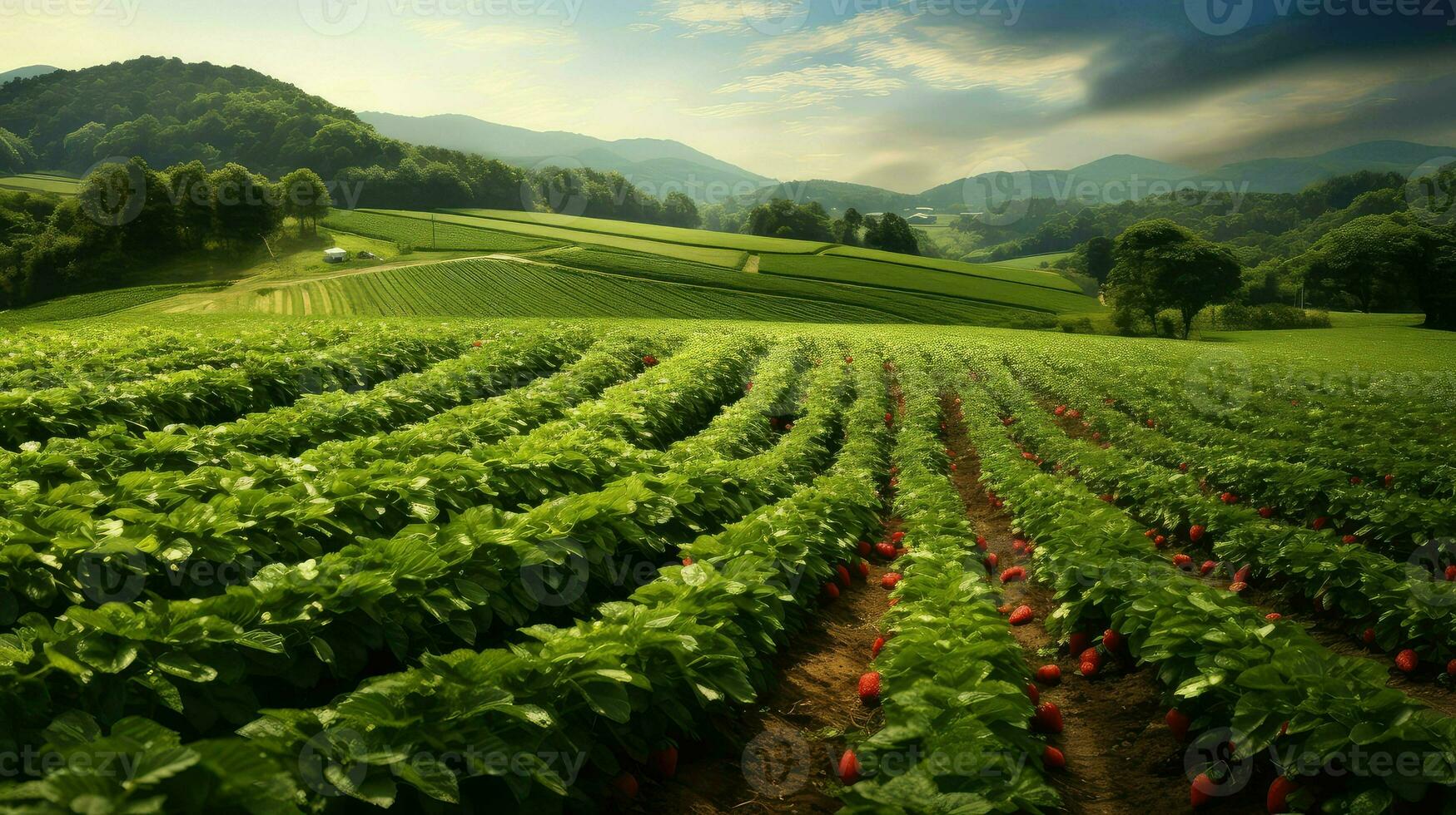 fruit campagne fraise des champs ai généré photo