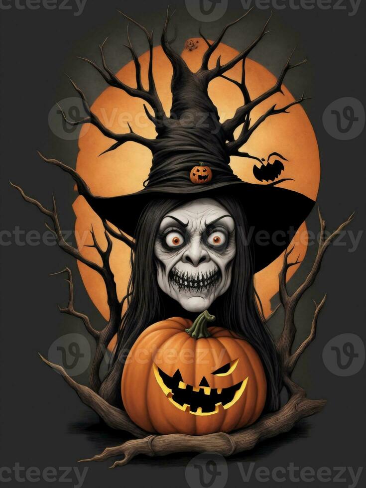 Halloween graphique sorcière dans une chapeau et citrouille d'Halloween photo