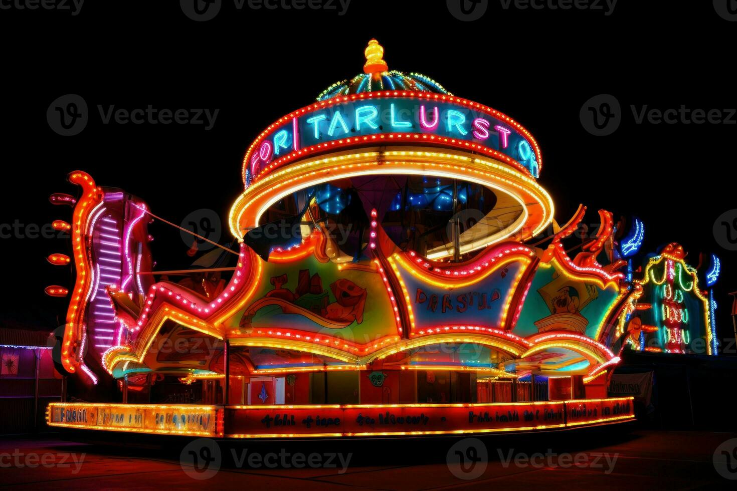 vibrant champ de foire néon lumière. produire ai photo