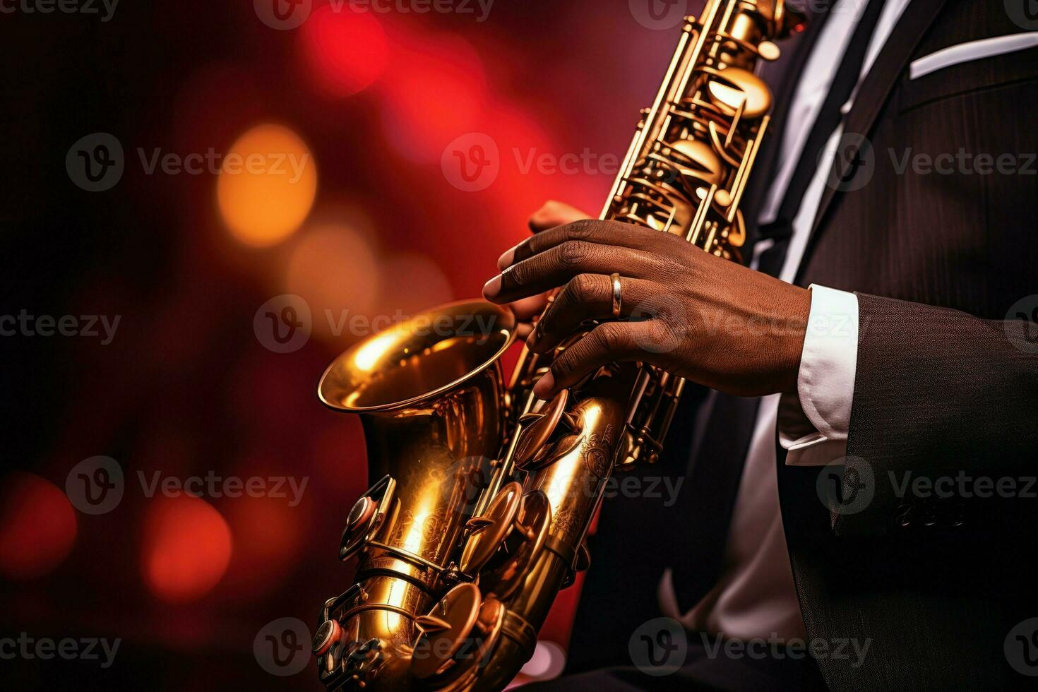 mains en jouant saxophone musique. produire ai photo