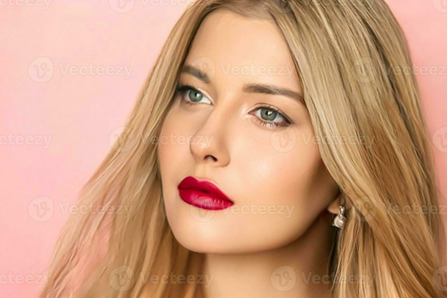 Beau Modèle De Fille Et Cadeau Rose. Jeune Femme Parfaite Avec Le  Maquillage De Soirée Et La Coiffure De Mode