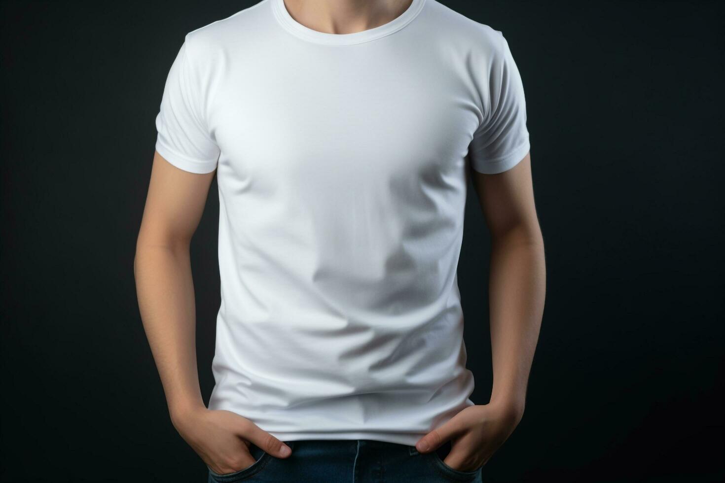 génératif ai. Vide blanc T-shirt maquette sur Masculin modèle photo