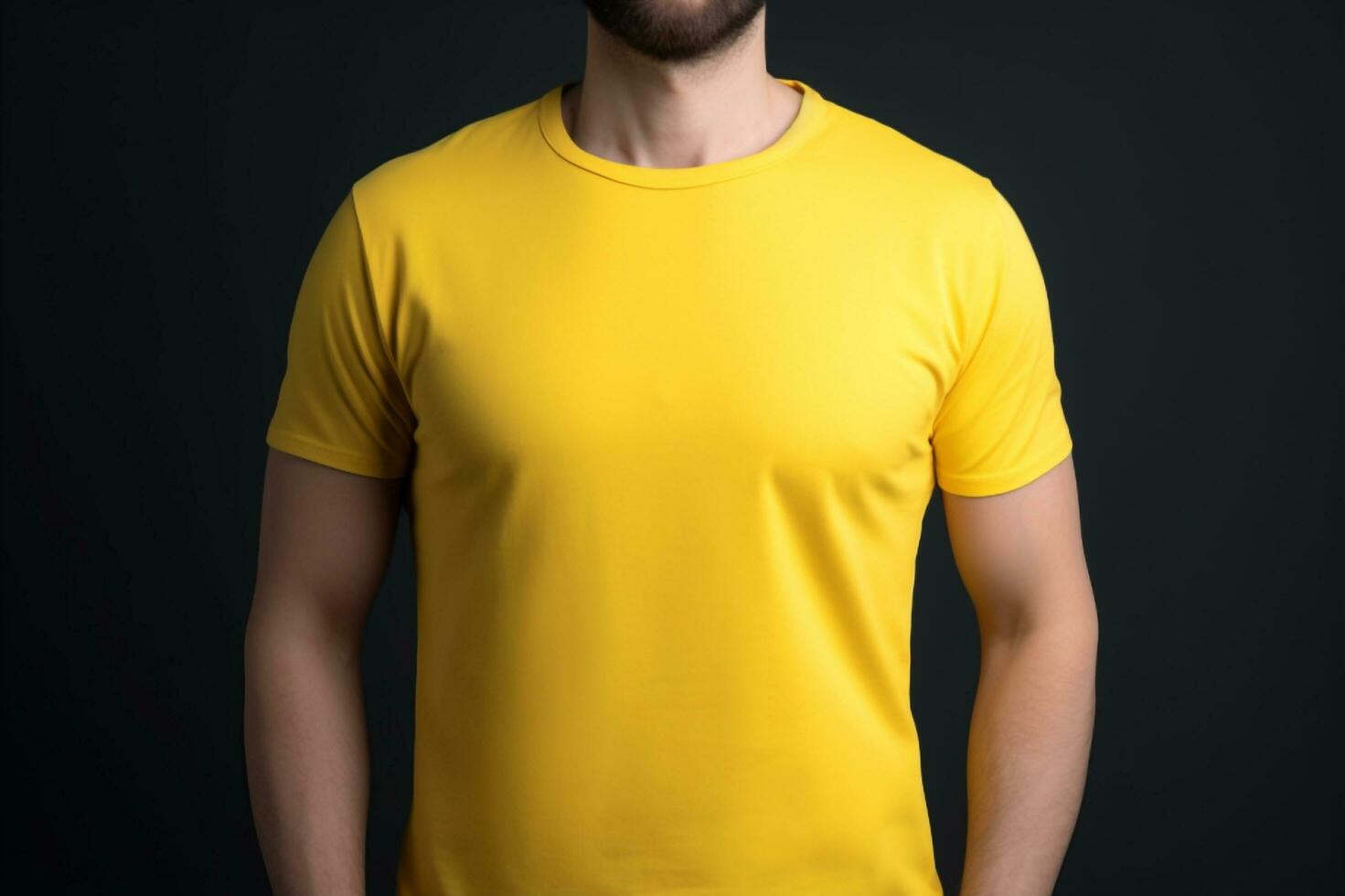 génératif ai. Vide Jaune T-shirt maquette sur Masculin modèle photo