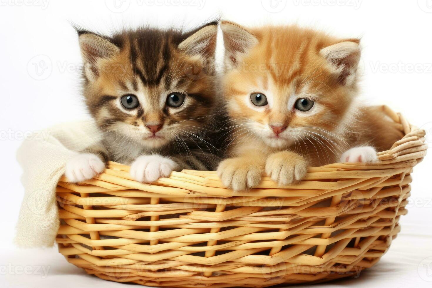 deux chatons dans une panier. génératif ai technologie. photo