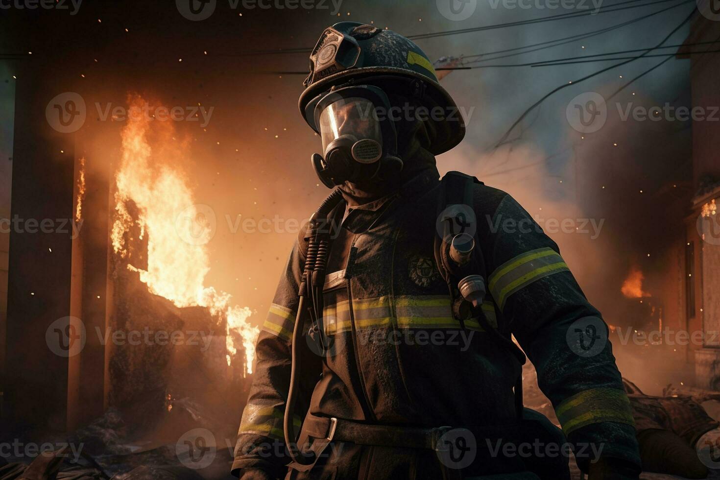 génératif ai. héros de le flammes réaliste sapeurs pompiers se battre rage enfer photo