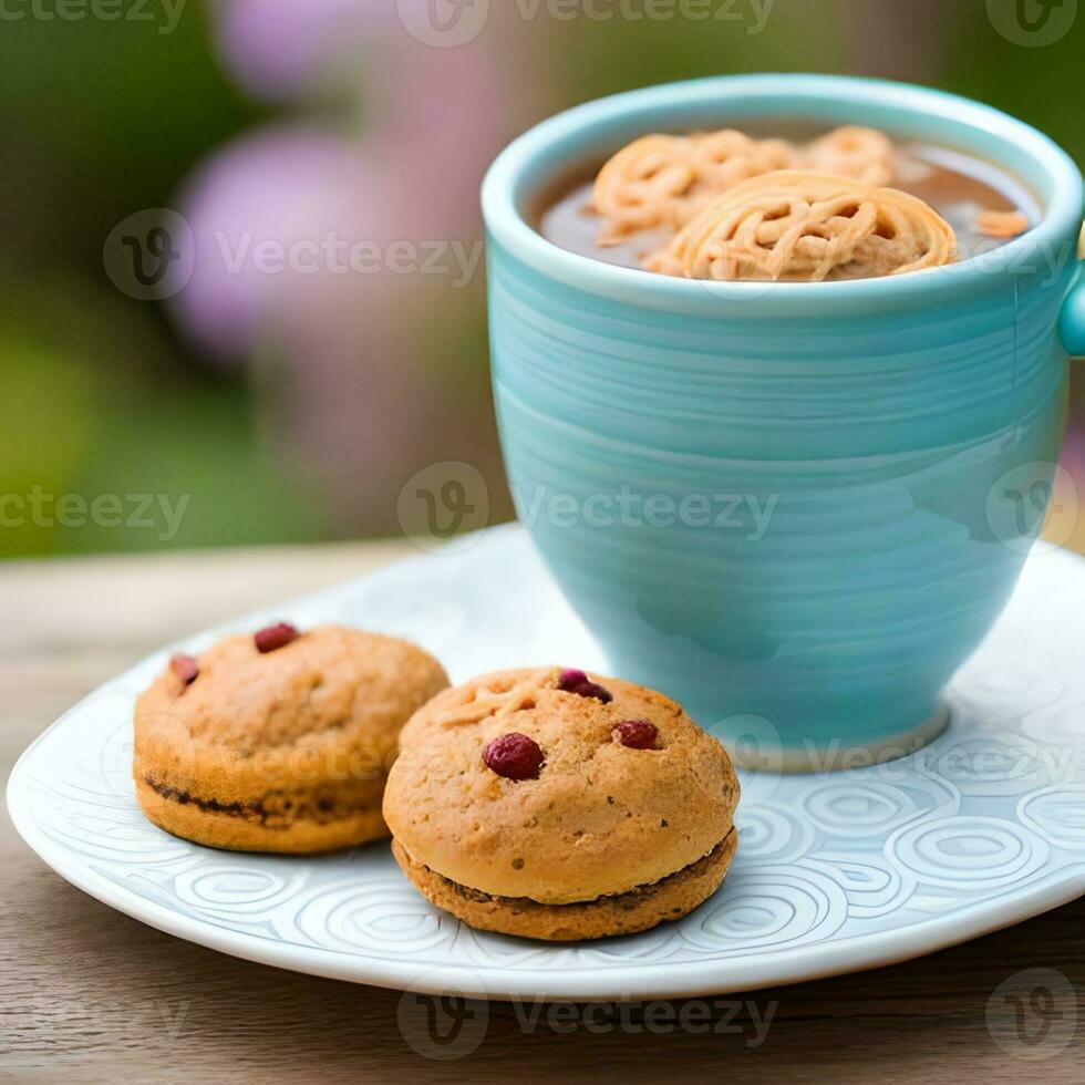 des biscuits avec coloré garnitures de divers les saveurs, servi sur une assiette sur une plaine et Naturel arrière-plan, génial pour marques, Restaurants, entreprises, nourriture entreprises. le concept de génératif ai photo