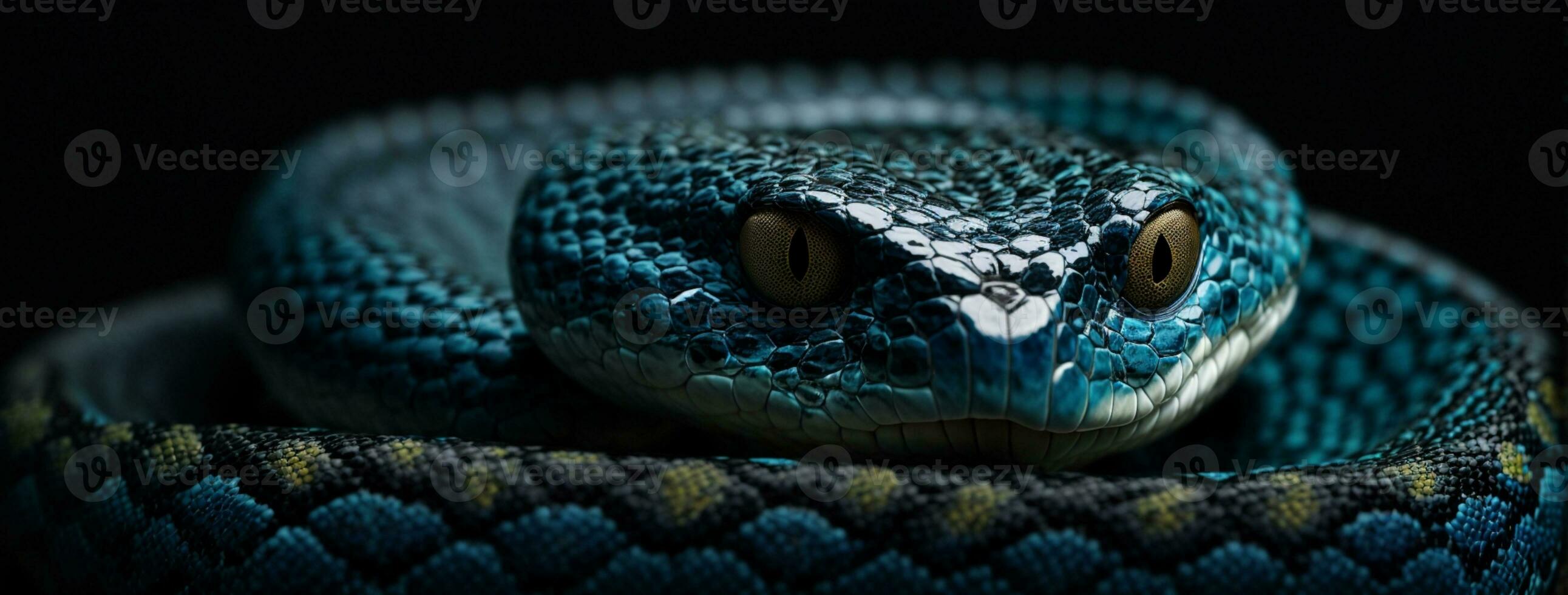 bleu vipère serpent fermer affronter. ai généré photo