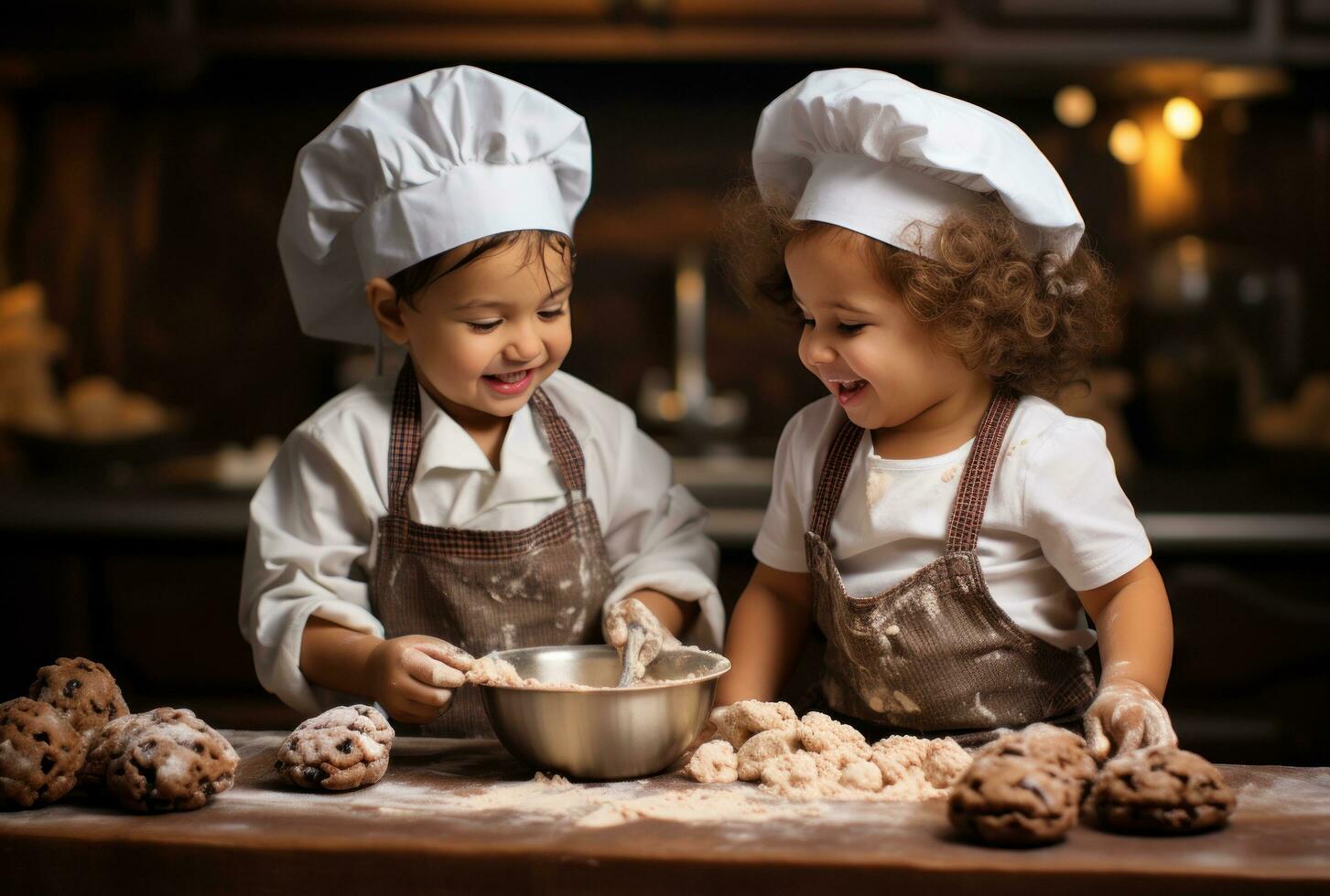 couple de les enfants en train de préparer Noël biscuits photo