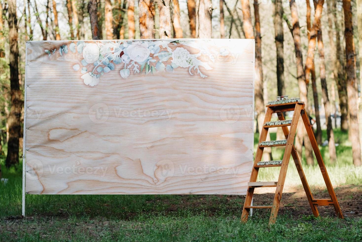 cérémonie de mariage dans les bois parmi les arbres sur la piste verte photo