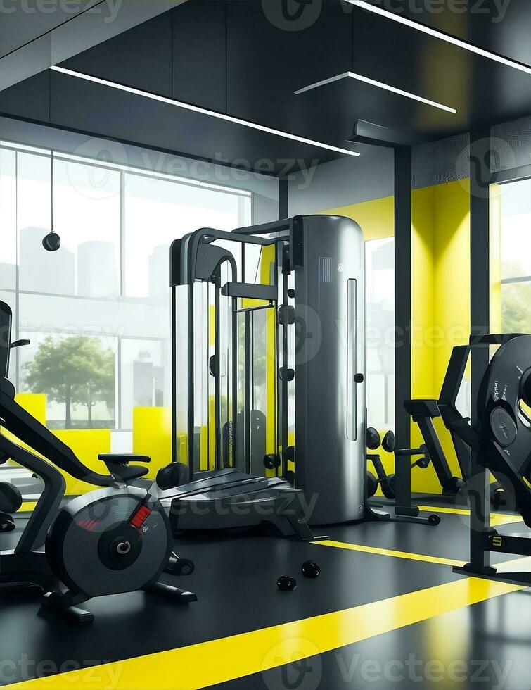 moderne Gym intérieur avec divers équipement par ai généré photo
