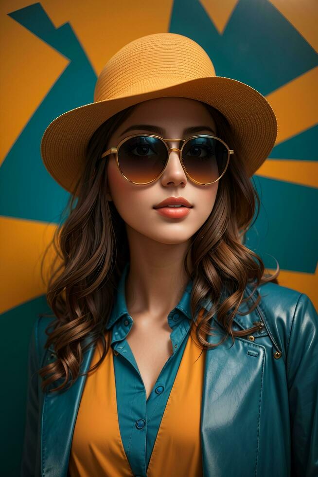 femme dans moderne vêtements avec des lunettes de soleil par ai génératif photo