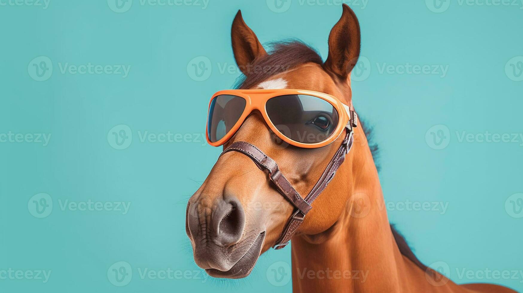 génératif ai, cool équin ambiance une cheval sportif élégant des lunettes de soleil sur une pastel Contexte photo