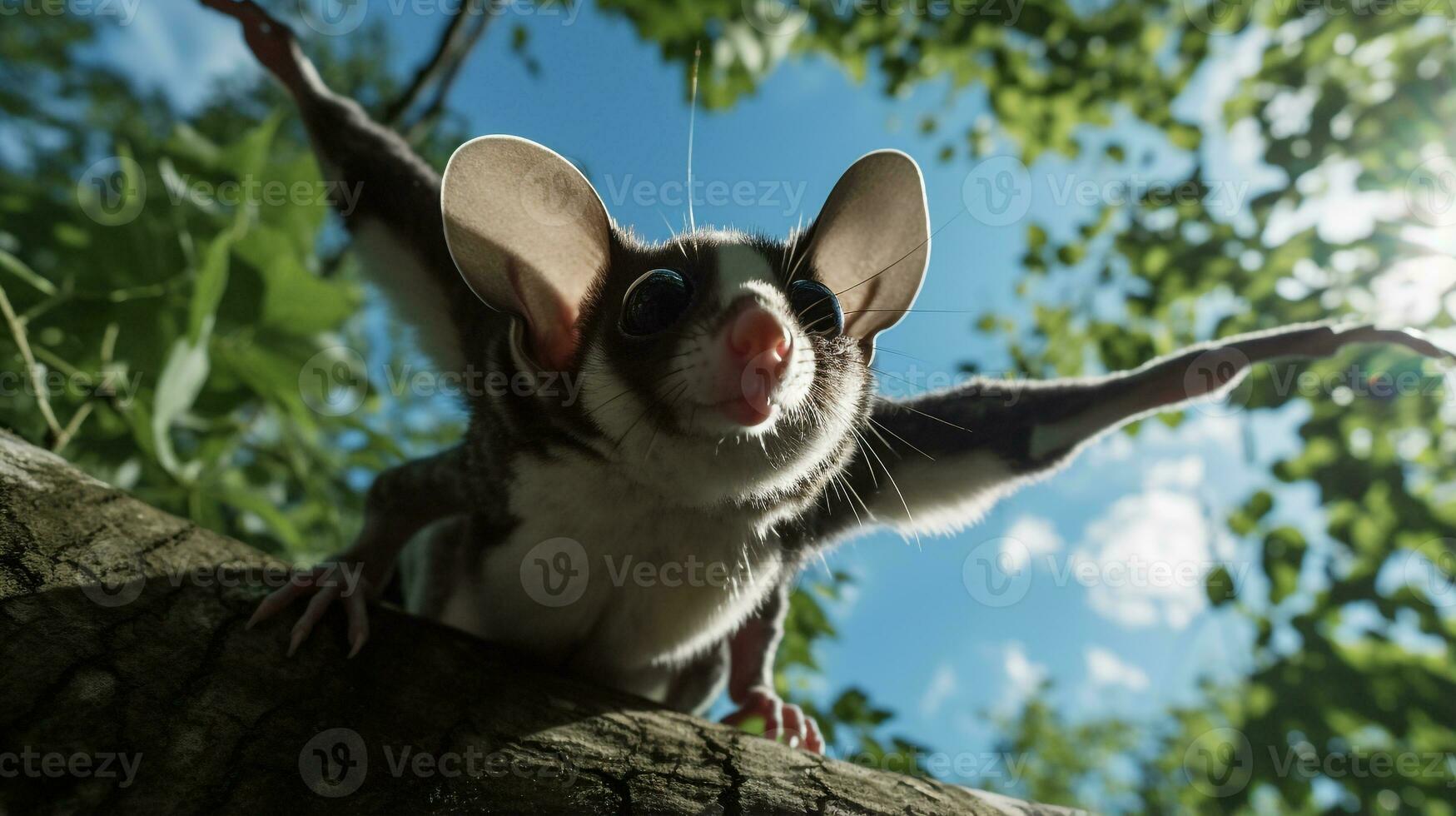 photo de sucre planeur dans là forêt avec bleu ciel. génératif ai