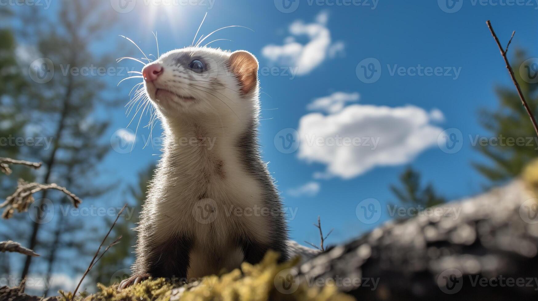 photo de furet dans là forêt avec bleu ciel. génératif ai