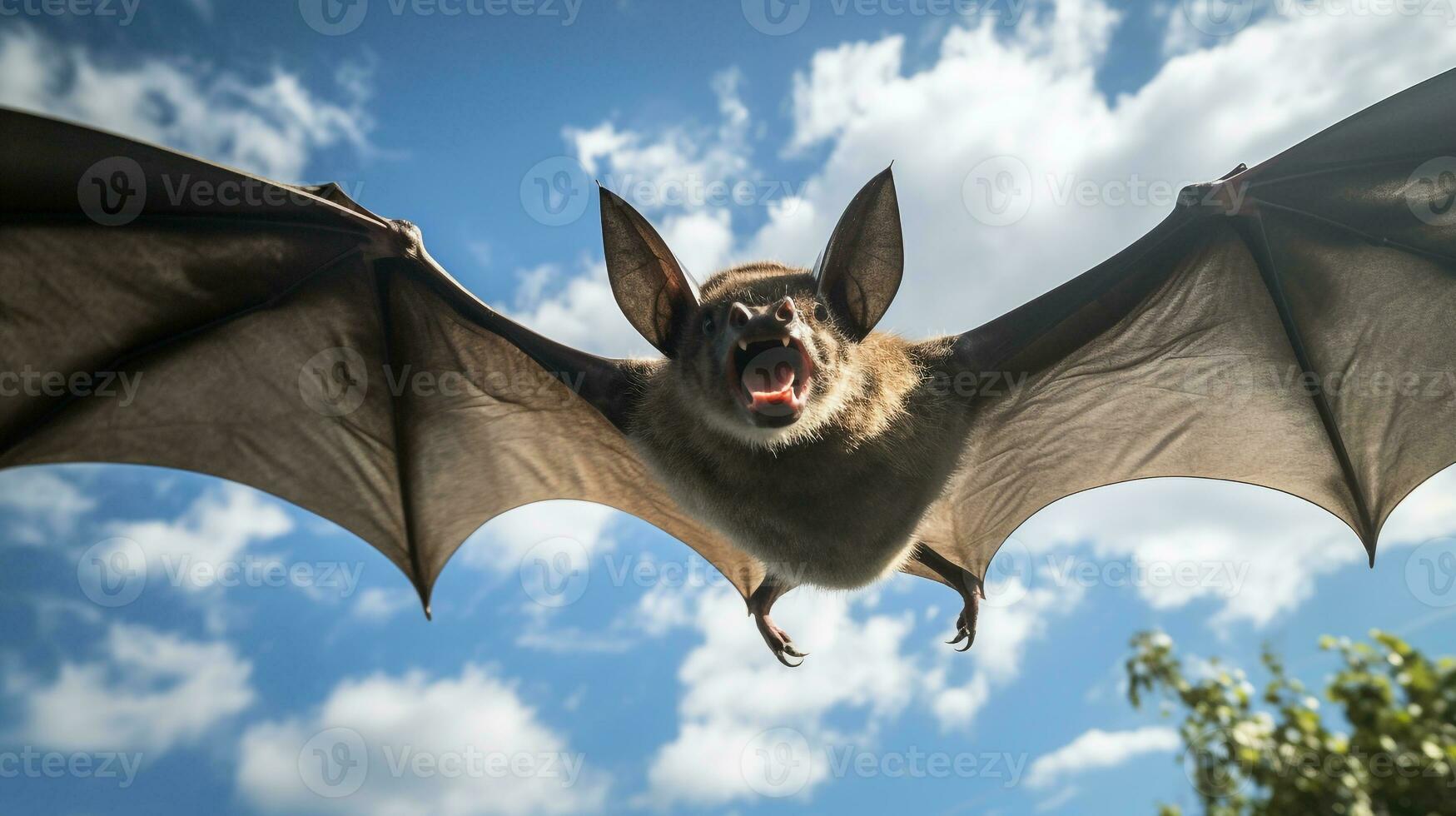 photo de une vampire chauve souris en dessous de bleu ciel. génératif ai