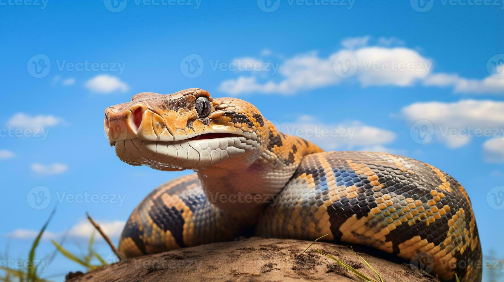 photo de une python en dessous de bleu ciel. génératif ai