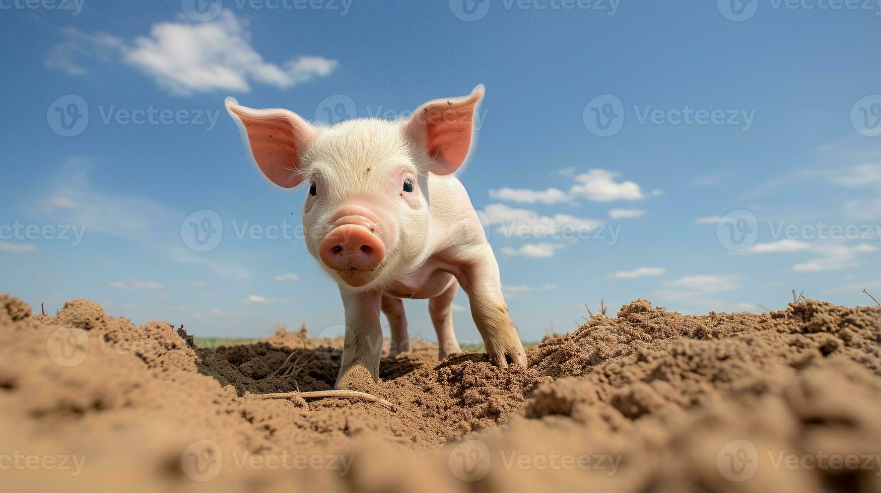 photo de une porc dans le les terres agricoles. génératif ai